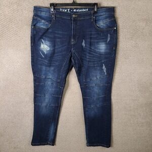 Raw X Jeans Mens 40x31 Blue Standard Distressed Denim Moto Biker Style Stretch
